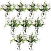 10 Pcs Mason Jar Vase Flower Centerpieces for Tables - 10 Long-lasting 17 fl oz /500 ml Glass Jars and 32.8 ft / 10 m Hemp Ropes, No Maintenance Faux Floral Decor, Elegant Table Centerpiece Set