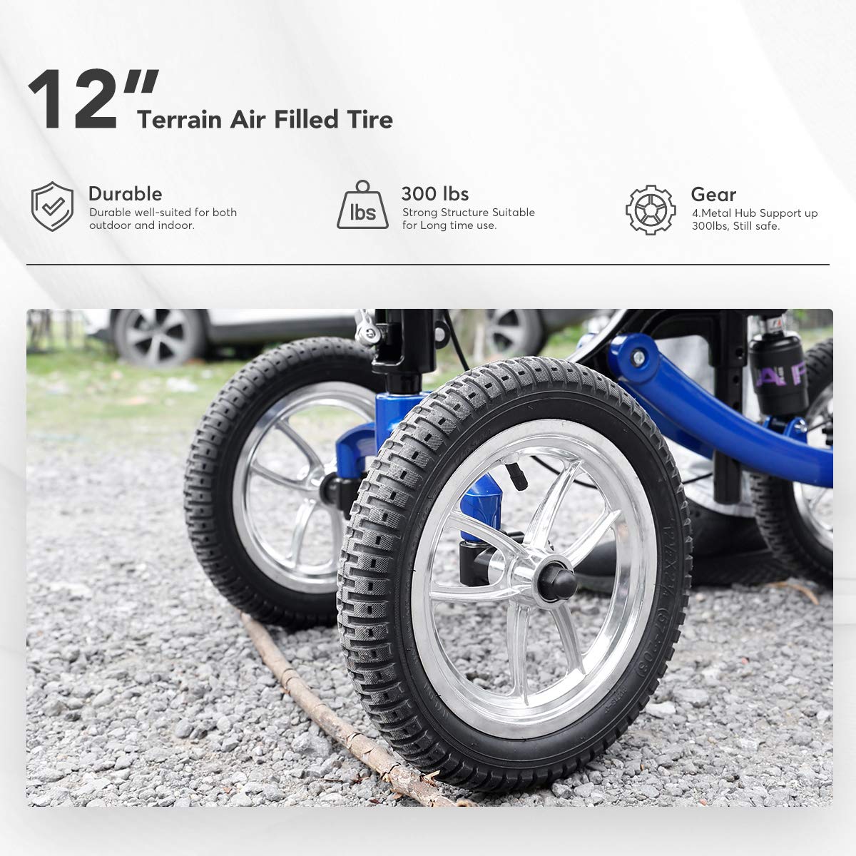 OasisSpace Shock Absorber All Terrain Knee Walker Scooter-with 12 Inches Durable Air Filled Wheels, Steerable Knee Walker Heavy Duty Crutches Alternative for Foot Injuries Ankles Surgery (Blue)