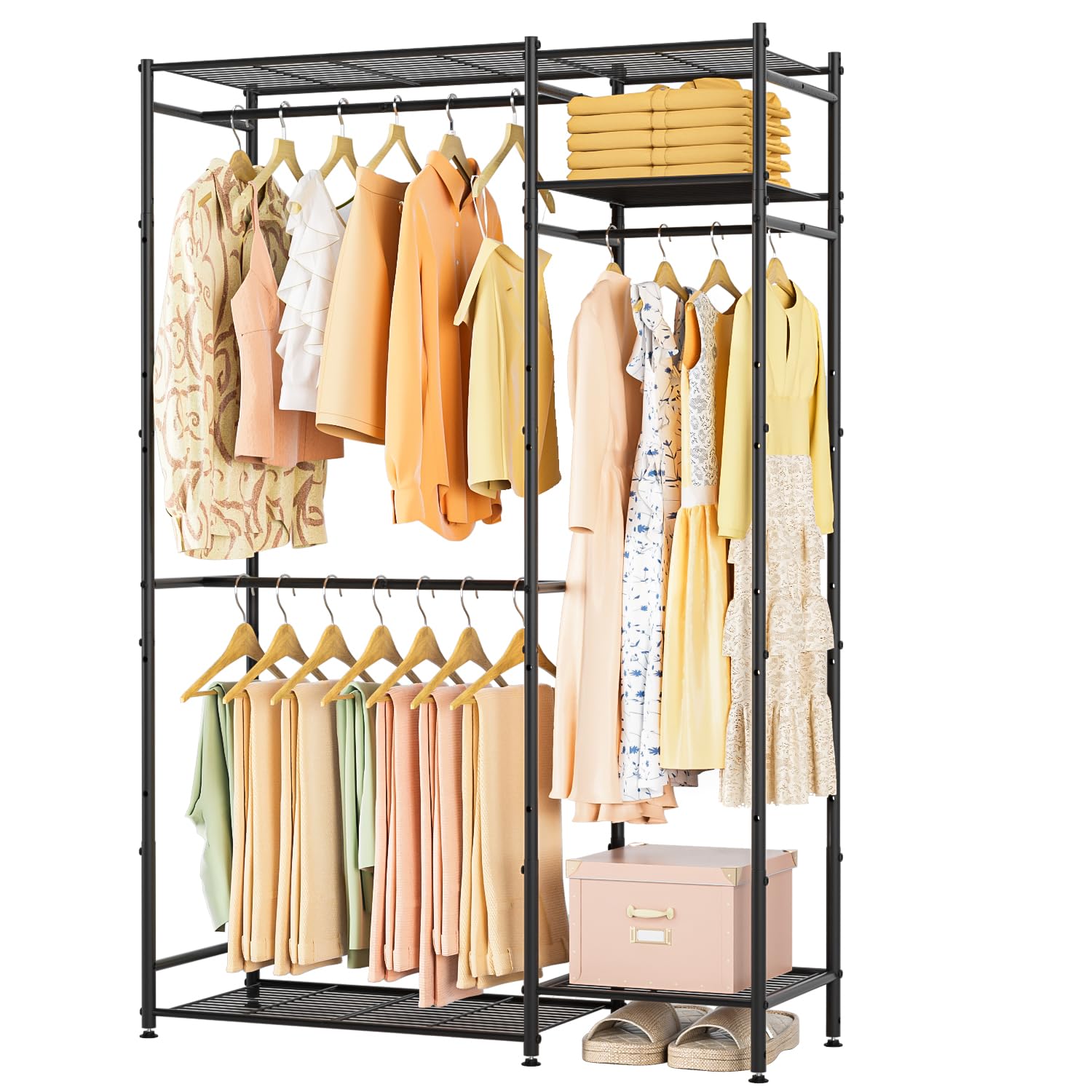 Photo 1 of Neprock Portable Closets for Hanging Clothes, Freestanding Clothing Rack with 3 Hang Rods & 5 Shelves, Metal Wardrobe Garment Rack for Bedrooms