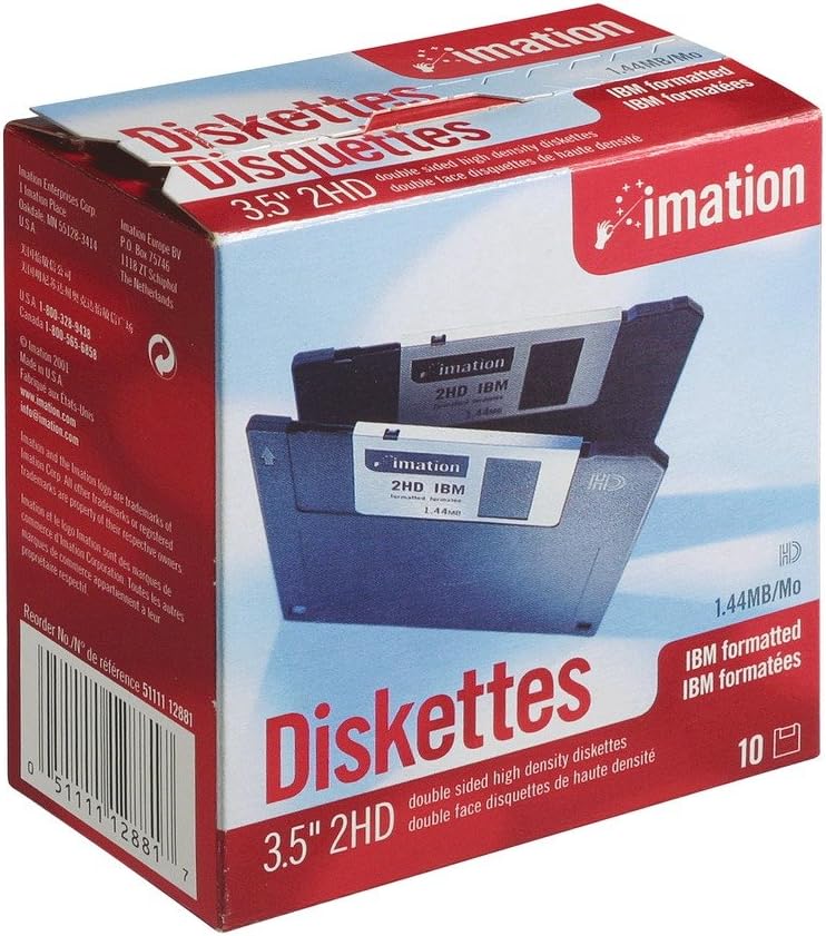 Imation 3.5" DS-HD Floppy Disks IBM Formatted Black 10 Pack 1.44MB