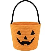 OIASKET Halloween Bucket for Kids, Pumpkin Basket with Handle | Small Trick or Treat Candy Bucket, Woven Boo Candy Basket for Neighborhood Parades &amp; Indoor Holiday Home Decor
