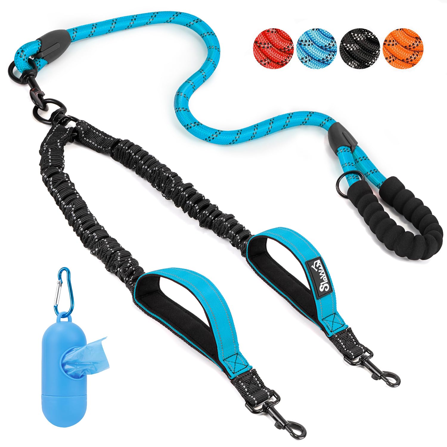 Eyein Double Dog Lead No Tangle - 360° Swivel Heavy Duty Reflective Leash with Two Padded Handles Dual Dog Splitter, Comfortable Shock Absorbing Walking Training for 2 Small Medium Dogs (11-68kg)