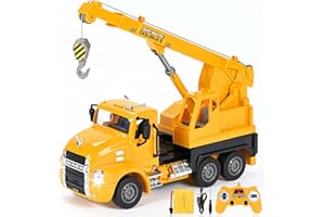 DOUBLE E Mack Licensed RC Crane Truck, 2.4GHz Remote Control Construction Toy with LED Lights, Rechargeable, Birthday Gift for Boys 6-14