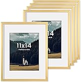 Acovy 11x14 Picture Frames Set of 5, 11 x 14 Photo Frame with Mat for 8x10 or 11x14 without Mat, 11"x14" Picture Frame with HD Plexiglass, 11 by 14 Picture Frame for Wall or Tabletop Display, Gold