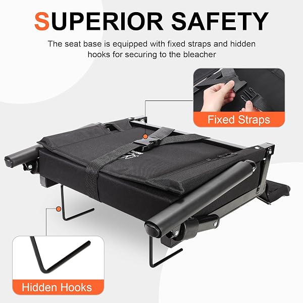 RWUSX PADDED STADIUM SEATS WITH BACK SUPPORT AND CUSHION, PORTABLE FOLDABLE BLEACHER CHAIR, FOLDING STADIUM SEATS FOR FOOTBALL CAMPING CONCERTS AND FESTIVALS BLACK