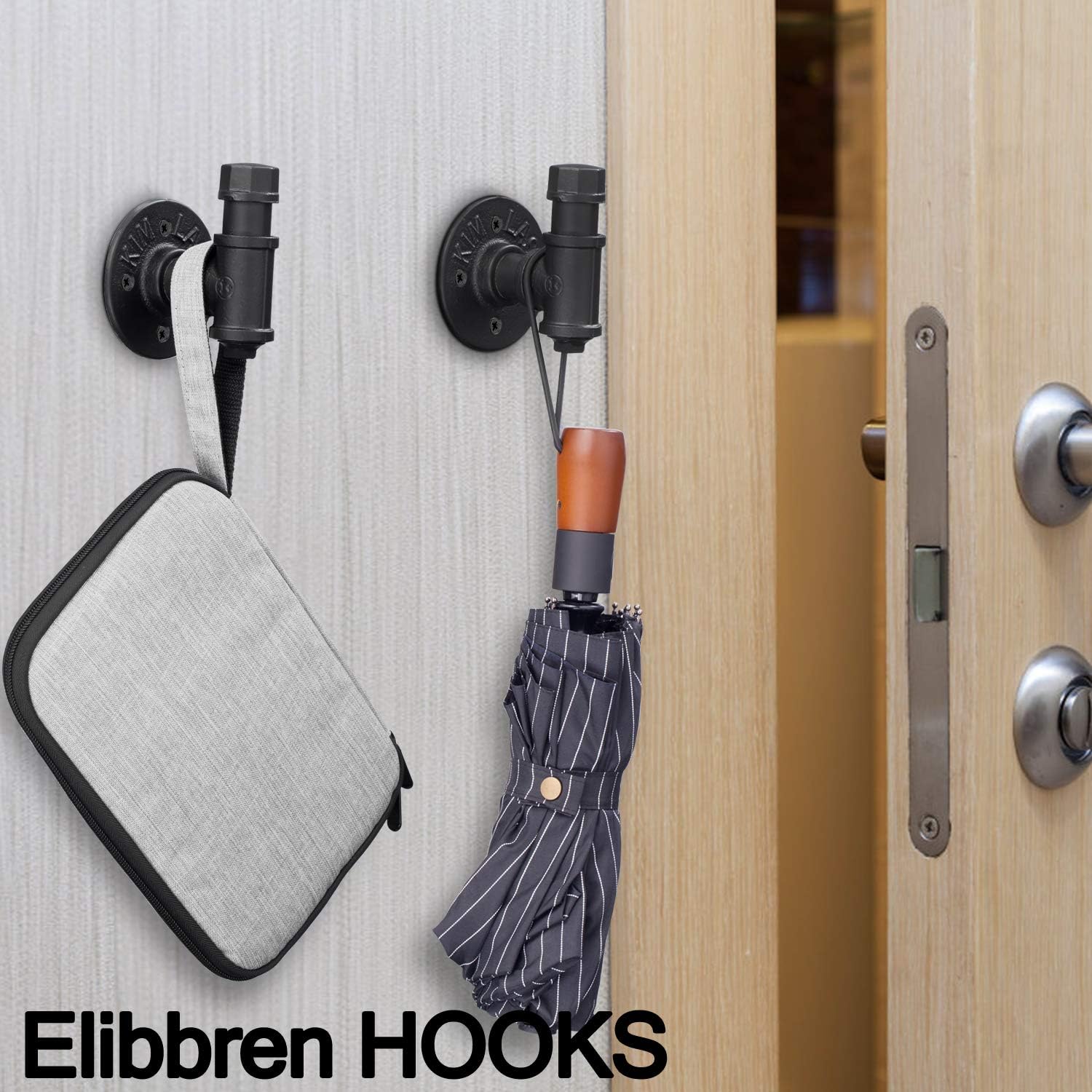 3 Pack Vintage Bathroom Robe and Towel Wall Hooks for Hanging, Elibbren Rustic Style Industrial Iron Pipe Coat Hook Wall Mounted Heavy Duty Farmhouse DIY, Mounting Hardware Included - - 