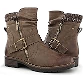 Hawkwell Women's Combat Boots Fashion Side Zipper Buckle Ankle Booties