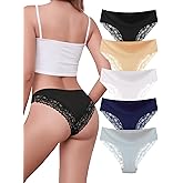 VOENXE Lace Underwear Bikini for Women,Ladies Hipster Panty,Soft Brief,Comfortable Silky Panties,Lacy Multipack Undies,5 Pack