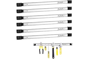Rechabite 6 Pieces 18" Magnetic Tool Holder Strip, Stainless Steel Surface Tool Magnet Bar, Metal Tool Organizer Rack for Garage Organization, Easy To Install in Workshop, Mounting Screws Included