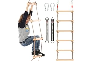 MUXHEL 1 Pcs 6.5 Ft Climbing Rope Ladder for Kids, Wooden Rope Hanging Ladder, Rope Ladder for Treehouse Outdoor and Indoor Swing Set Accessories
