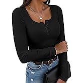 YOGINGO Women's Henley Long Sleeve Shirt - Ultra-Soft Rayon, Form-Fitting Stretch, Machine Washable | Size Up Recommended Black