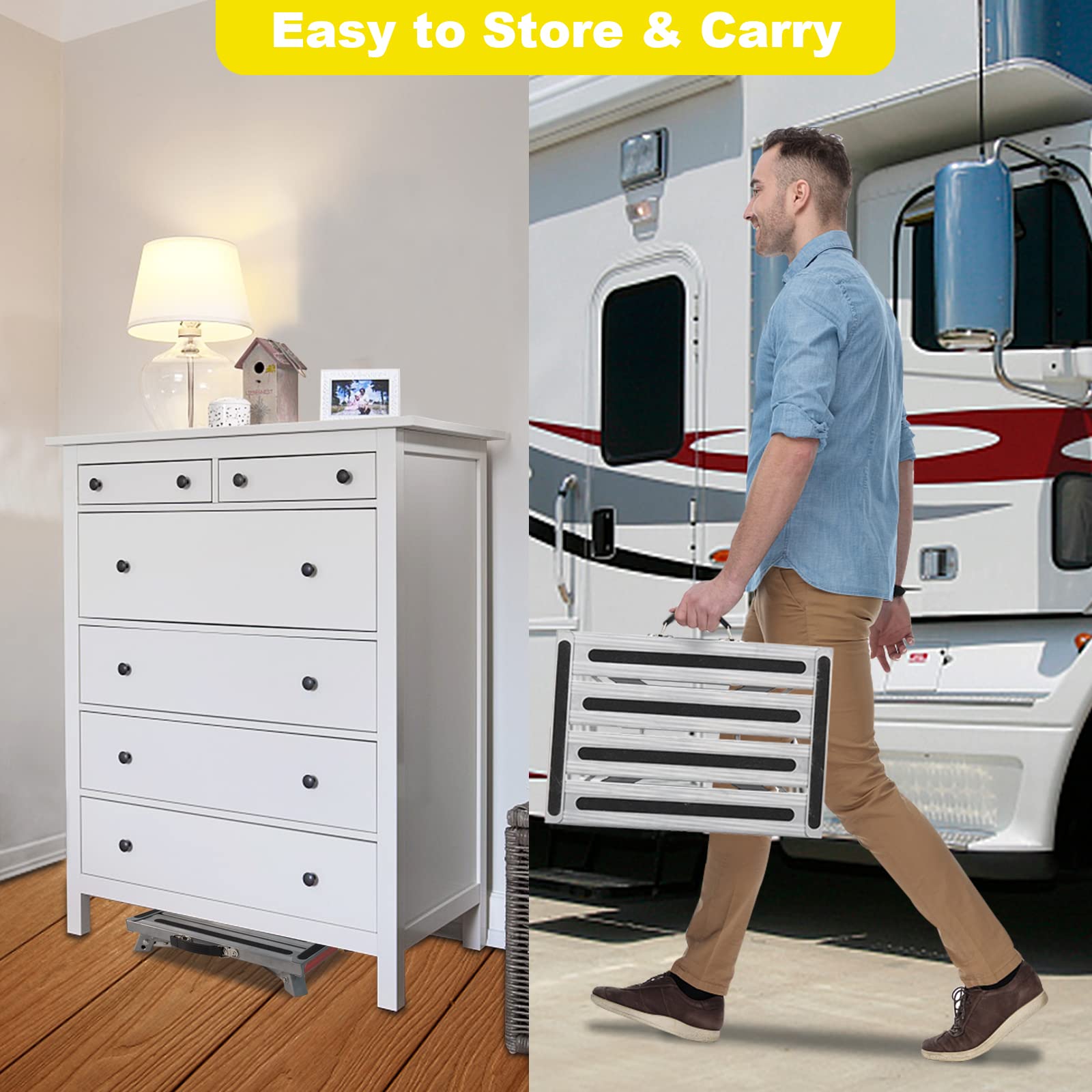 Safety RV Steps, Yagud Height Adjustable Folding Platform Step with 17