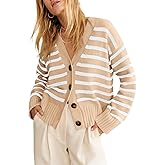 Saodimallsu Womens Striped Cardigan Sweaters V Neck Button Down Long Sleeve Open Front Ribbed Knit Outerwear