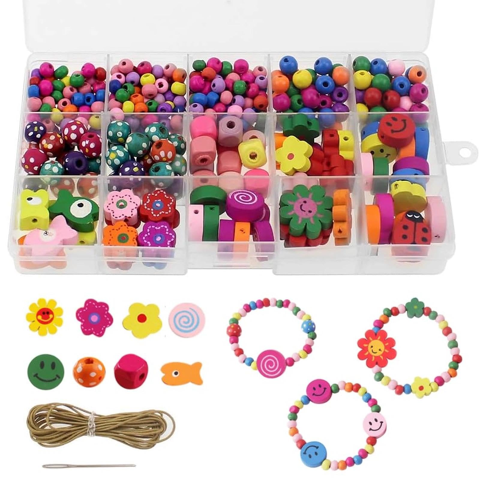 NewZC Girls Beads Bracelet Making Kit con 400 Pieces Colorful Wooden bead -11 Types Threading Bead for Children diy Bracelet Necklace Keychain Phone Charms - 5 year old Gifts for Girl Jewellery making