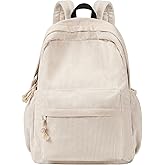 Unineovo School Backpack for Teens, Corduroy Bookbag with 6X Cute Pin Accessories, Lightweight High School College Laptop Bags, Women Travel Daypacks
