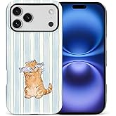 Goodsprout for iPhone 17 Pro Max Case,Hybrid 2-Layer Hard Shell + Silicone Protective Case -Resistant Shockproof- A Naughty Cat with Blue Stripes Eating Fish