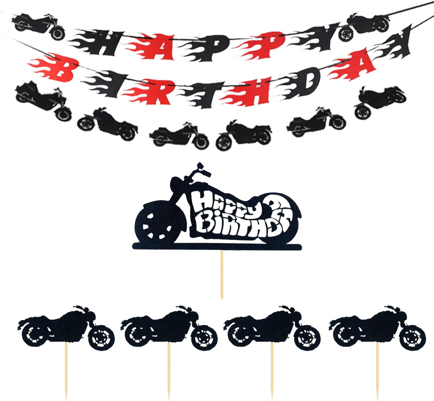 Napravi Rs Ensemble De 9 Bannieres Danniversaire Moto Decoration Danniversaire Moto Decoration Danniversaire Scooter Cake Toppers Harley Pour Lanniversaire Des Hommes Ou Des Garcons Accessoires De Decoration Ustensiles A Patisserie