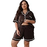 Givtzzod Women Plus Size Pajamas Button Down Short Sleeve Top & Shorts Lounge Sets Outfit Summer Soft Pj Bride Sleepwear