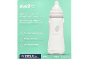 Evenflo Feeding Balance+ Bottles, Standard, 0+ Months, Slow Flow, 3 Bottles, 9 oz (270 ml)