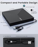 ORIGBELIE USB 3.0 Type C CD DVD RW Drive Portable Burner Reader Writer for view 6