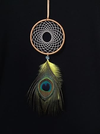 letscatchdreams Dream Catcher- Mini Rustic car Dream Catcher Indian Peacock Feather Dream Catcher