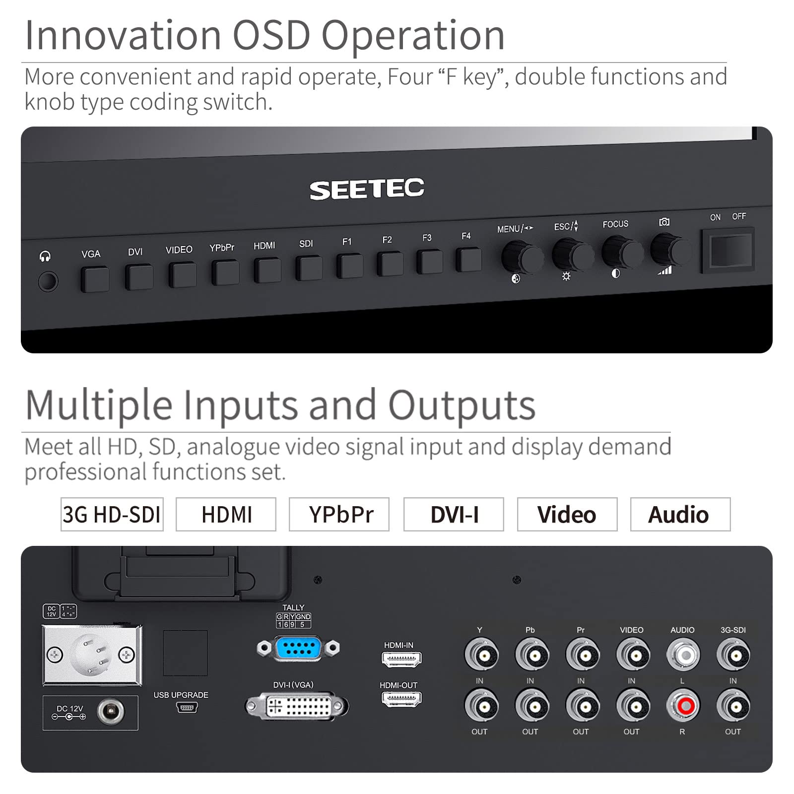 SEETEC P133-9HSD 13.3 Inch Pro SDI Broadcast Monitor Professional LCD Director Studio Production Monitoring IPS Screen Full HD 1920×1080 Aluminum Design with 3G-SDI 4K HDMI AV YPbPr