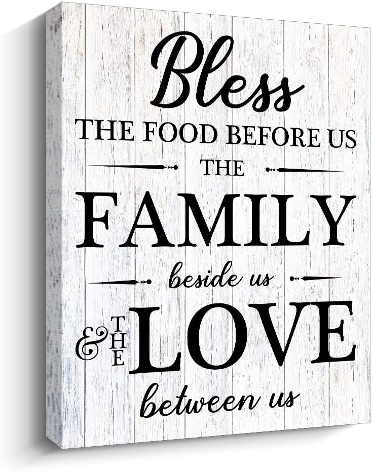Pigort Rustic Kitchen Wall Decor - Bless The Food Before US - Farmhouse Wall Art Home Decorations (white)