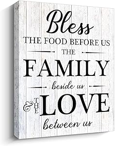 Pigort Rustic Kitchen Wall Decor - Bless The Food Before US - Farmhouse Wall Art Home Decorations (white)