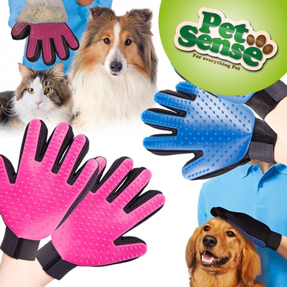 Petsense Pet Hair Remover Glove - Magic Pet Grooming Glove Brush - Efficient Deshedding Mitt - for Dogs Cats Horses - Long & Short Fur - Gentle Massage Tool with Soft Rubber Tips (Blue x2 Right & Left)