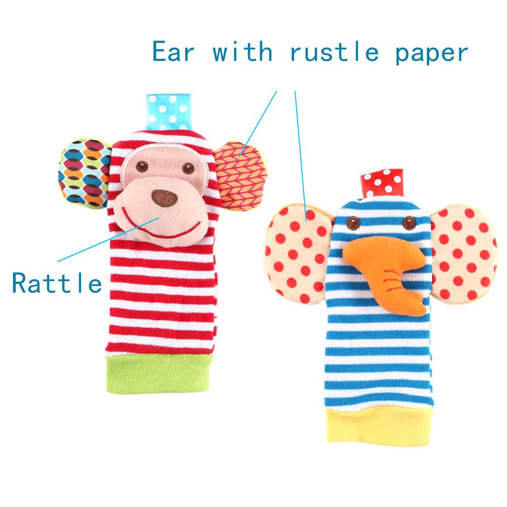 baby socks with toys on them