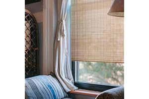 MOOD Custom Bamboo Shades | Modern | Cordless Bamboo Roman Shades for Windows and Doors (Natural Woven) | Modern Camel (Sheer) | 70" W X 48" H