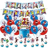 Spider and His Friends Birthday Decorations,Spider and His Friends Party Supplies Include Happy Birthday Banner, Cake Topper and Cupcake Toppers, Balloons for Kids Party Decor