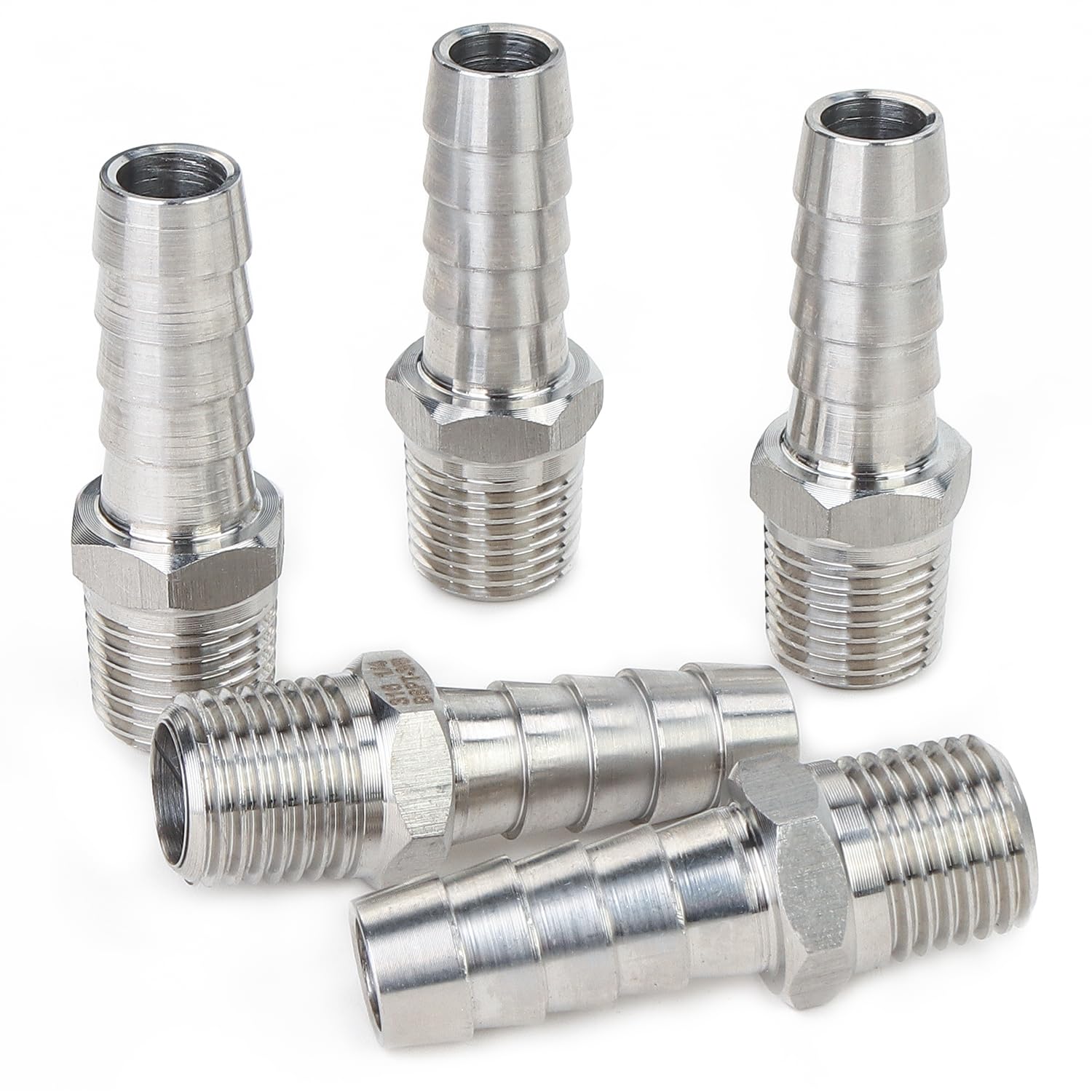 LTWFITTING Stainless Steel 316 Barb Fitting Coupler/Connector 1/4-Inch Male BSPT x 3/8-Inch(10mm) Hose Barb Fuel Gas Water (Pack of 5)