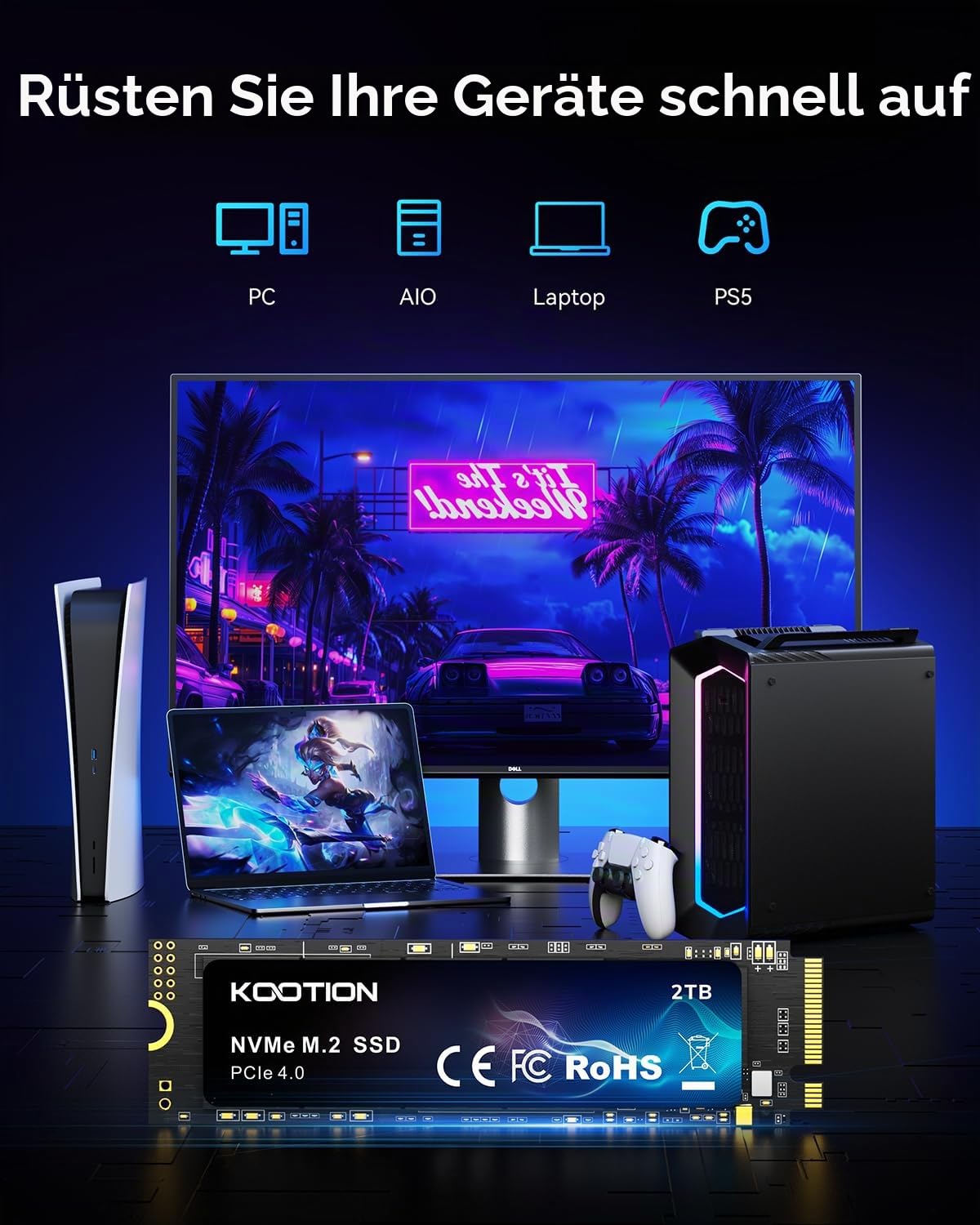 KOOTION SSD 2TB Nvme SSD PCIe 4.0 Interne Festplatte 5200MB/s Lesen, 4500MB/s Schreiben, 2 TB SSD 3D NAND Flash Interne Solid-State-Laufwerk für PS5, Programme, Gaming und Videoschnitt 6