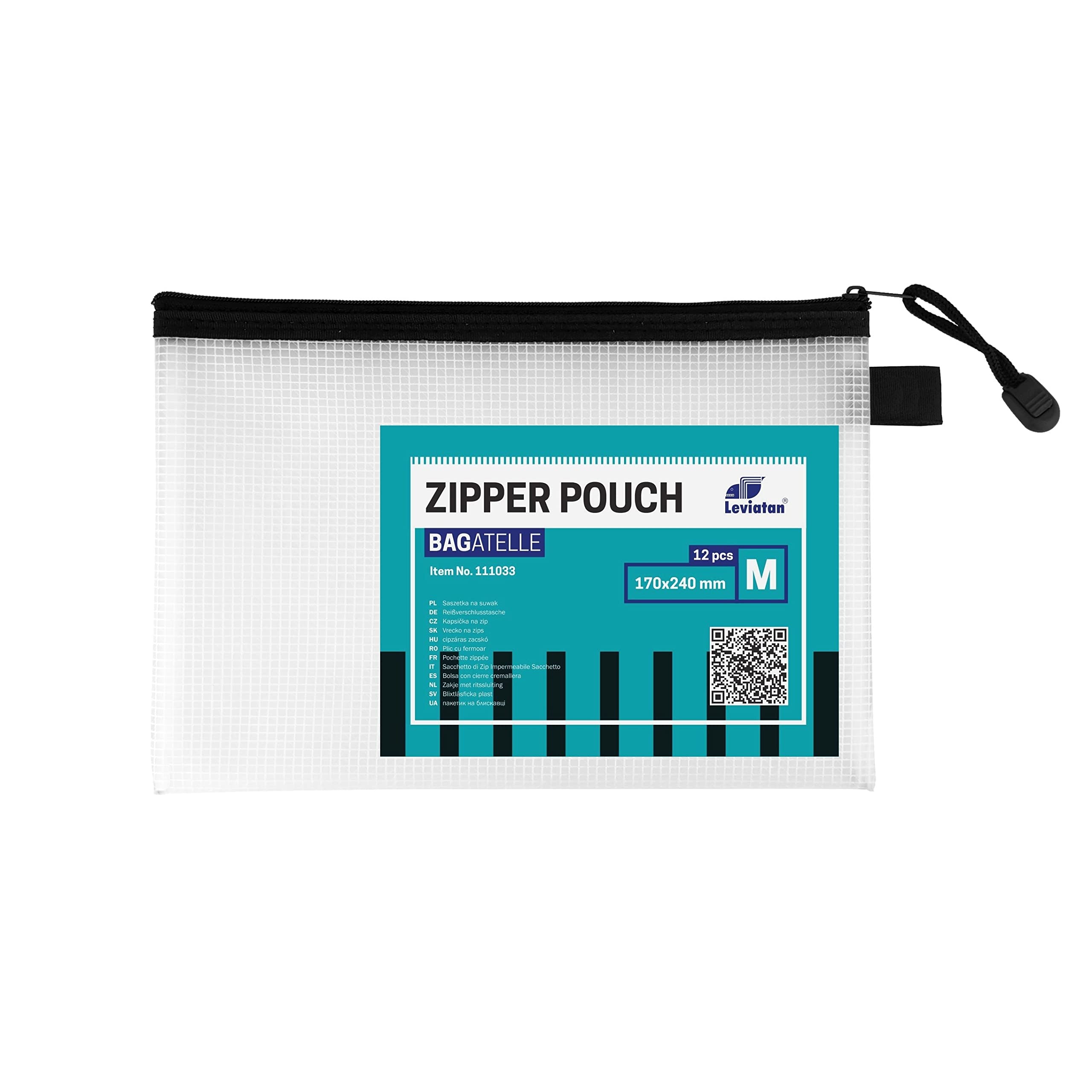 LEVIATAN Set of 12 Transparent Zip Bags A5 - Plastic Zip Wallets – Waterproof EVA Pouch for Documents, Stationery & Cosmetics