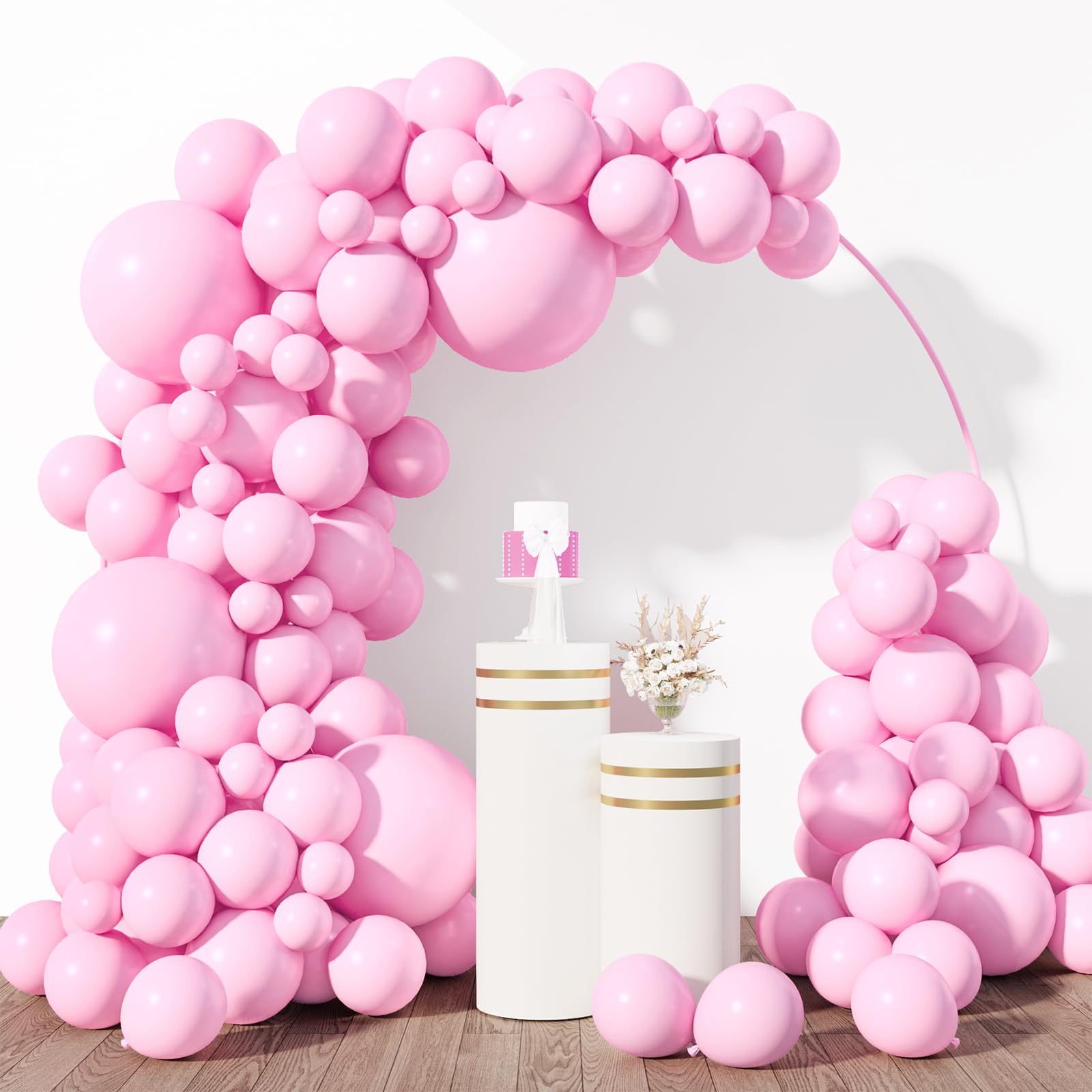 RUBFAC 154pcs Pastel Pink Balloons Different Sizes 18 12 10 5 Inches for Garland Arch, Premium Pastel Pink Latex Balloons for Birthday Baby Shower Graduation Wedding Anniversary Party Decorations