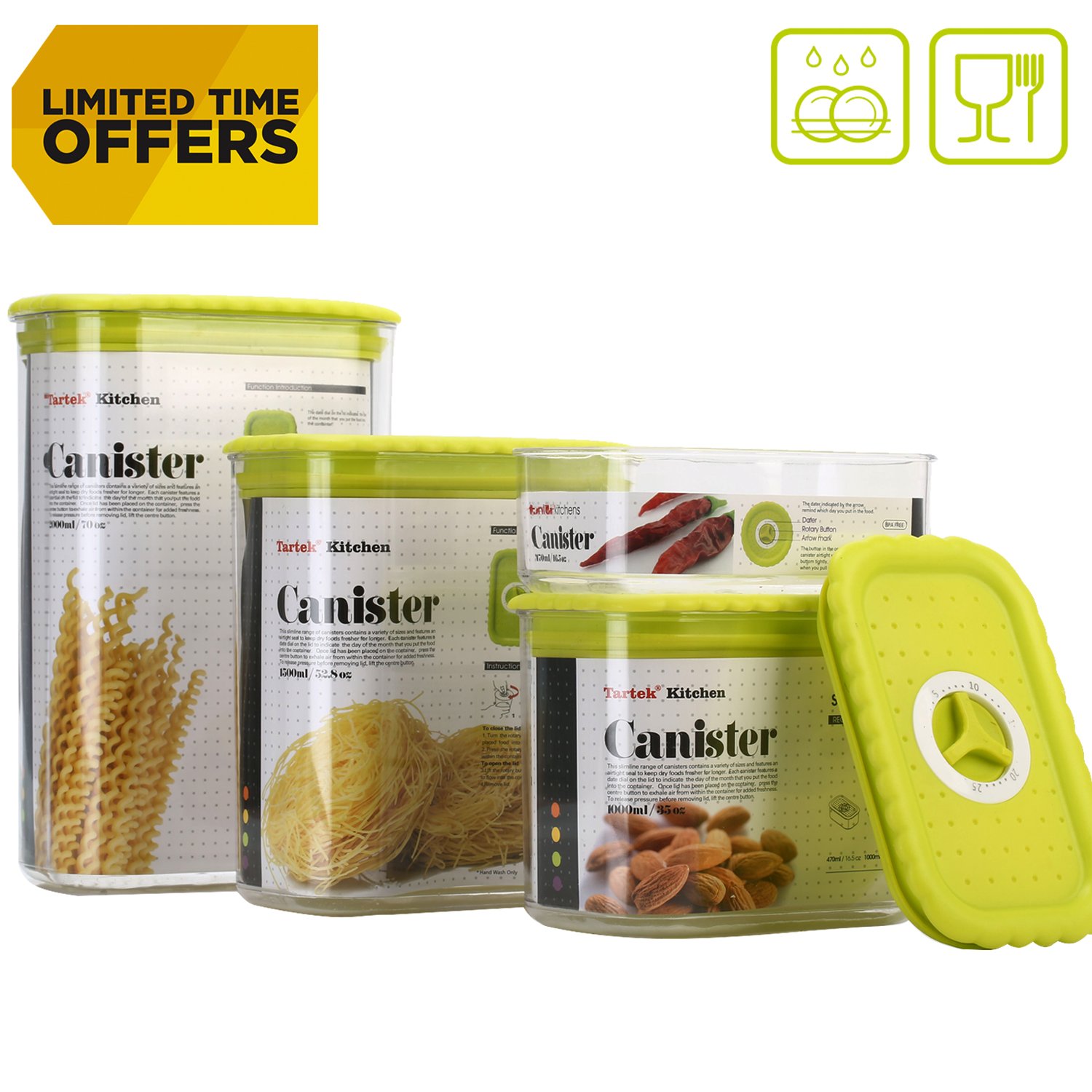 Tartek Kitchen Airtight Stackable Food Storage Containers Set Pantry