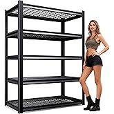 AOAORGG 71" H Garage Shelving 5-Tier Heavy Duty Storage Shelves, Tool-Free Adjustable Metal Shelf Unit, Utility Organizer Rack for Basement, Pantry, Kitchen, Warehouse, 15.7" Dx35.4 Wx71 H, Black