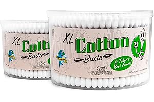 Debowler Xtra Large Cotton Swabs, 300 Count — Super Absorbent Bamboo Cotton Buds with Wooden Sticks & Pointed End for Detail Cleaning | Multipurpose with Extra-Sturdy Bamboo Stems (2 Pack)