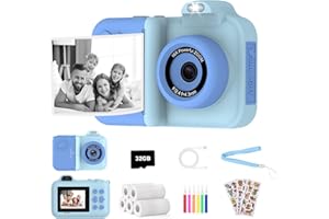 XUWEICN Kids Camera Instant Print, 1080P HD Dual-Lens Selfie,Toddler Digital Camera with 5 Rolls Paper & 32GB Card, Children Christmas Birthday Gifts Toys for Age 3 4 5 6 7 8 9 10 11 12 Years Old Girls Boys