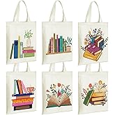Silkfly 6 Pcs Book Club Gifts Cute Aesthetic Canvas Book Totes Bags Bulk Bookish Lovers Librarian Readers Gifts for Women(Coloring Books)