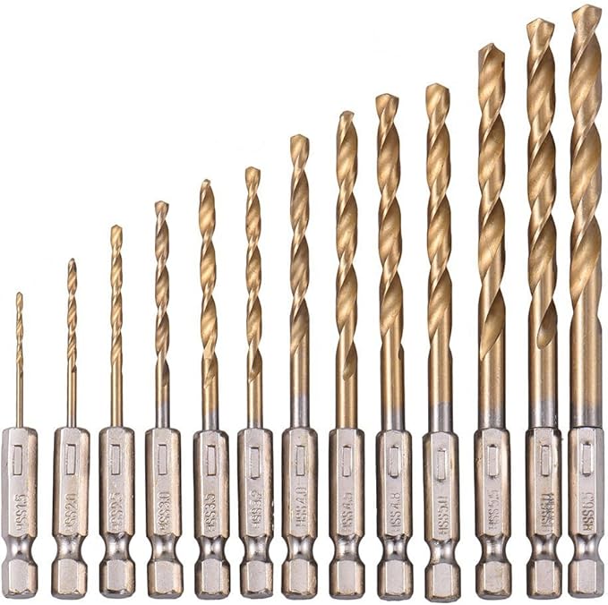 13 pcs HSS Titanium Drill Bit Hexagon,Professional Drill Bit Set with 1