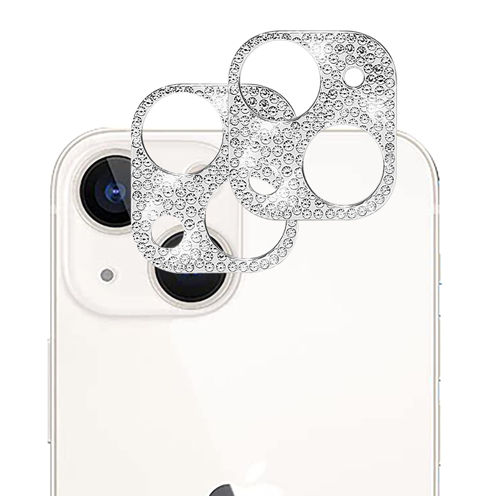 GIOPUEY Camera Lens Protector Compatible with iPhone 13,[2 Pack] iPhone 13 mini Camera Protector, Bling Crystal Diamond Camera Protection Ring [Does Not Affect Imaging] (Silver)