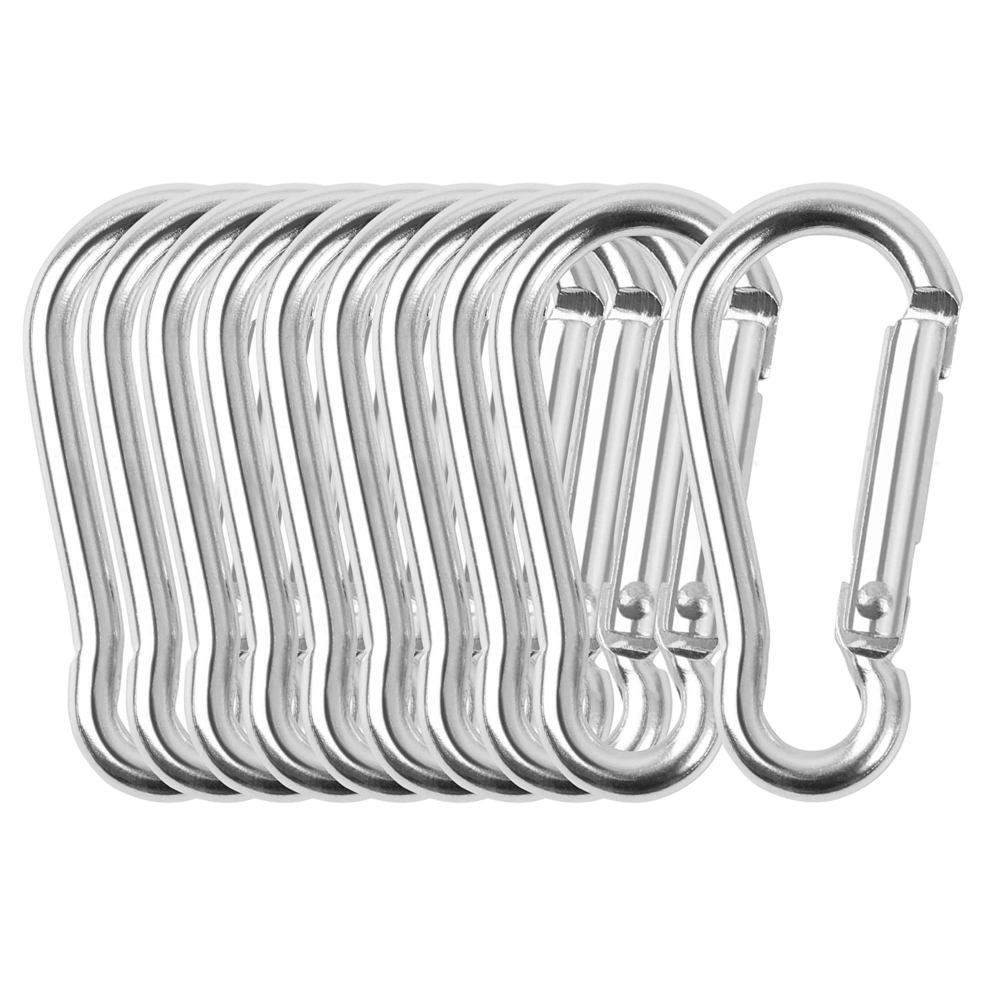 sourcingmap 10 PCS Aluminum Carabiner Keychain Clips for Hanging, Spring Snap Hooks Quick Link for Locking, 2.4" Key Ring for loaded Gate Outdoor Camping Hiking Fishing Traveling, Silver