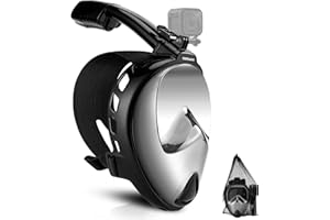 Odoland Snorkel Mask, Full Face Snorkeling Mask, 180 Panoramic View Diving Mask with Camera Mount, Dry Top System for Adult