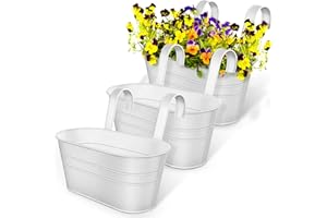 Metal Hanging Planter with Detachable Hook and Drainage Hole, Railing Planter Basket, Fence Planters Bucket, Hanging Flower P