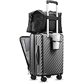 Carry On Luggage with Front Compartment and Cup Holder, KVF Expandable PC Hard Shell Suitcase with Front Pocket (FX-Plus, Gunmetal, 2-Piece (20/Tote))