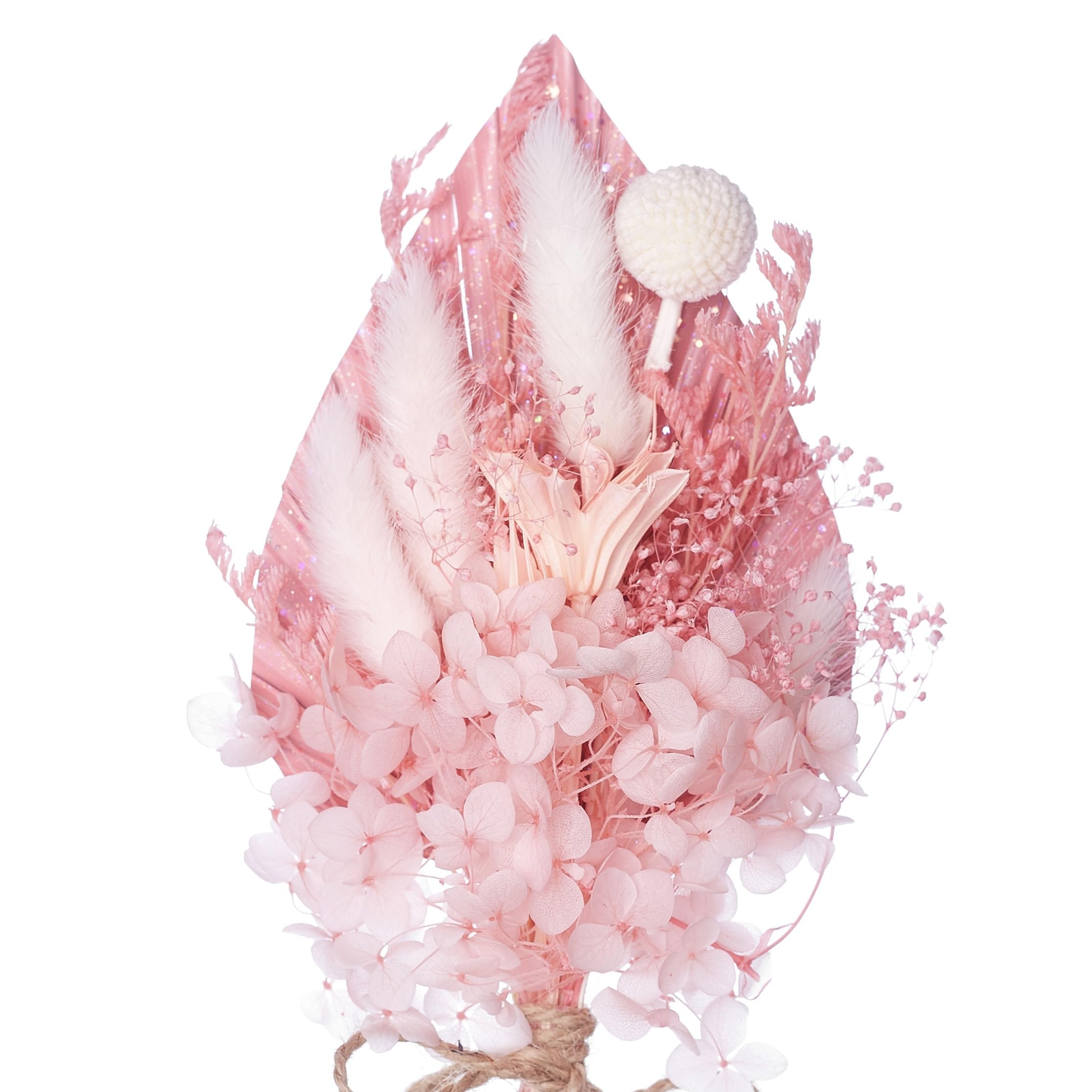 The Baked Studio - Dried Flowers For Cakes Decoration And Crafts With A Pink Glitter Palm Spear (Pink Glitter & White)