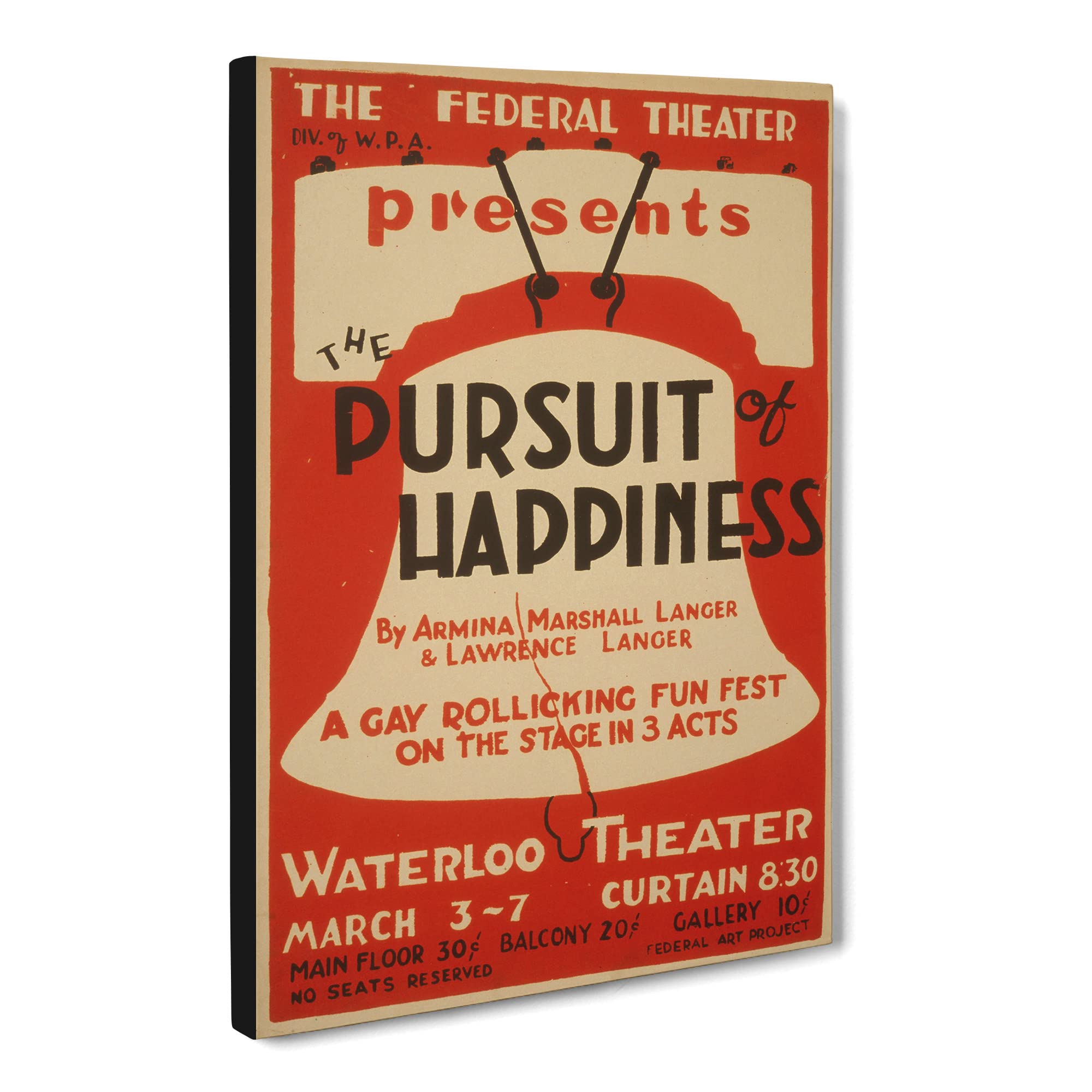 Wpa Pursuit Of Happiness No.2 Theatre Poster Canvas Print | Gallery Wrapped 30mm Frame Wall Art | 20x14 inches | Ready to Hang | Retro Picture | Living Room Bedroom Lounge Office
