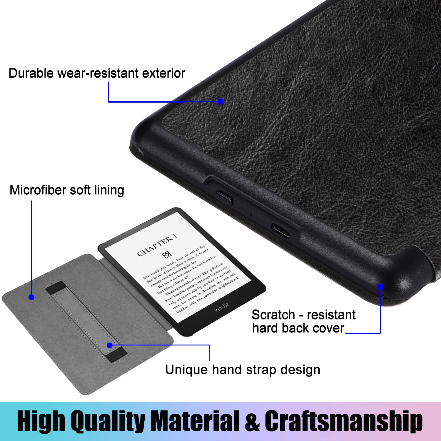 SCSVPN Case for 6.8'' Kindle Paperwhite (11th Generation-2021) and Kindle Paperwhite Signature Edition, Slim PU Leather Shell Cover with Hand Strap, Auto Wake/Sleep for Kindle Paperwhite 2021, Black